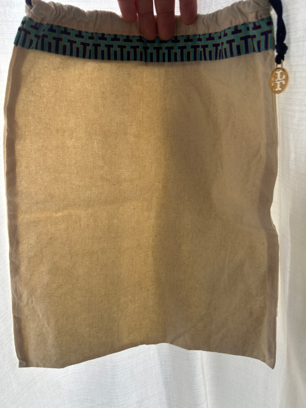Tory Burch Beige Canvas dust shoe bags with Teal Trim 1 pack